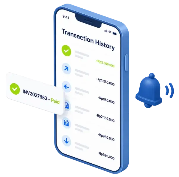 Notifikasi transaksi yang tercatat otomatis