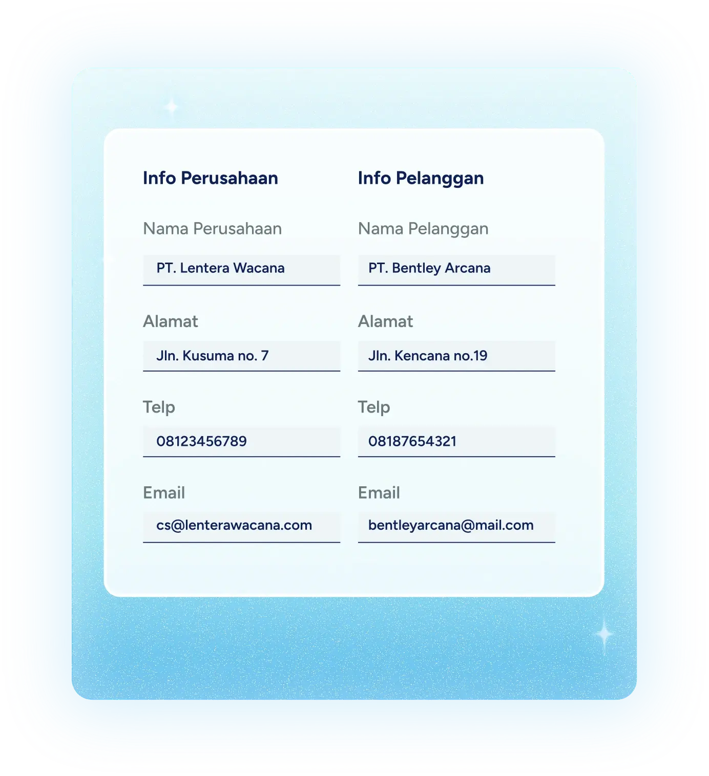 Langkah 3: Masukkan data bisnis dan pelanggan yang akan ditagih