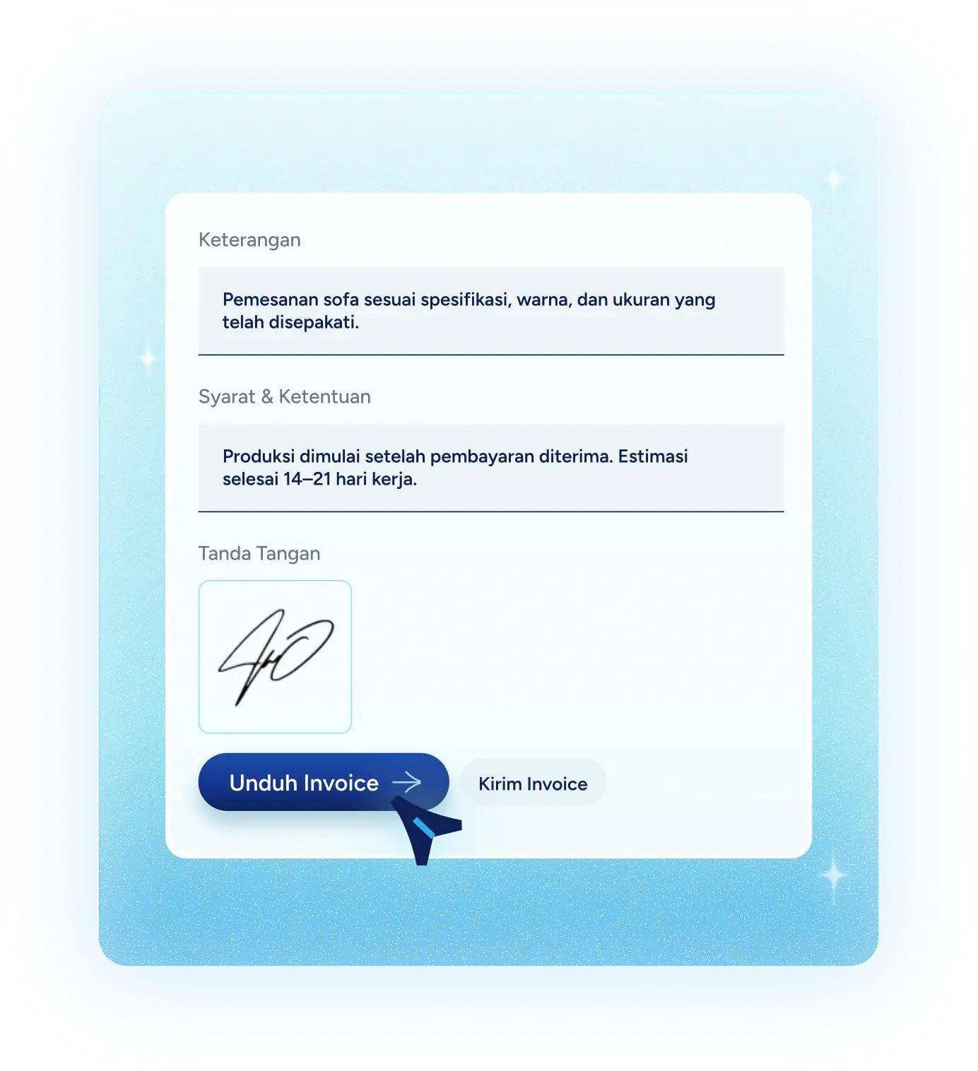 Langkah 6: Buat dan unduh invoice sebagai PDF secara instan
