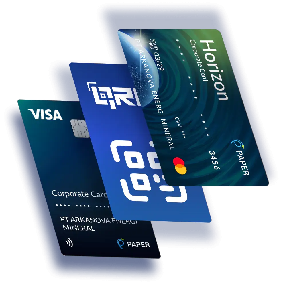 Kartu fisik Visa, kartu QRIS, dan Horizon Corporate Card dari Paper