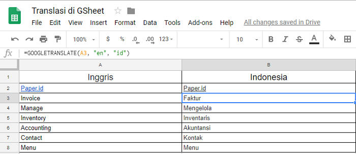 Penerjemahan Gsheet - Paper.id