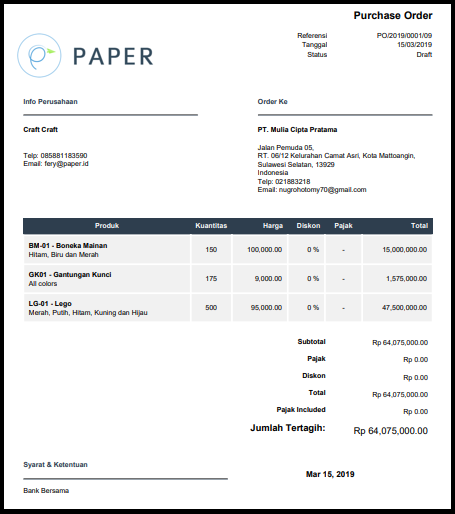 Contoh Purchase Order dan Apa Sih Perbedaannya dengan Invoice?