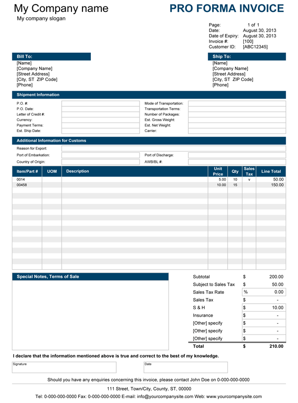 Contoh Proforma Invoice