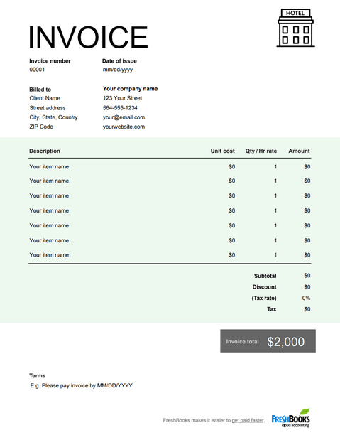 contoh invoice hotel mudah