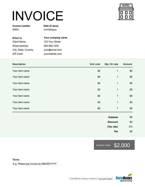 contoh invoice hotel mudah