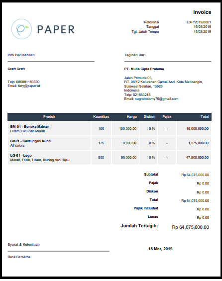 Contoh Invoice Tagihan