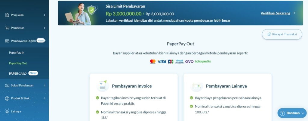 Dashboard PaperPay Out
