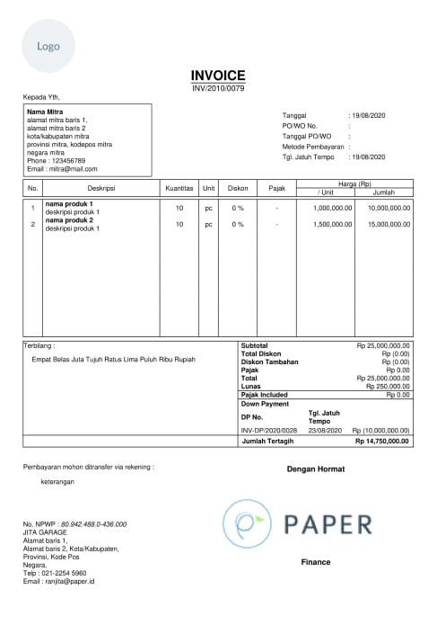 Contoh Invoice Jasa