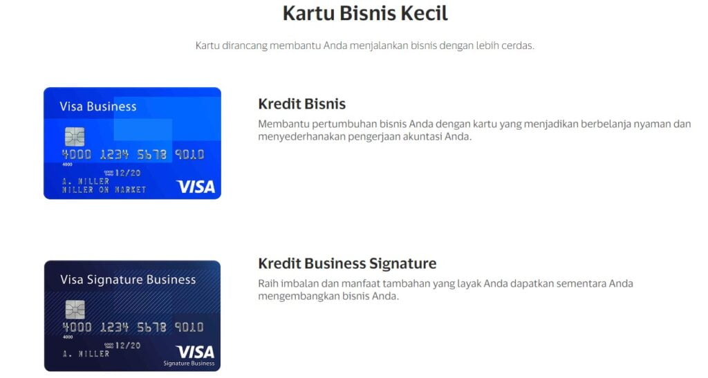 Contoh Kartu Kredit Bisnis dari Visa