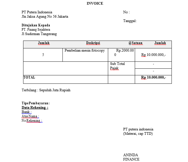 Contoh invoice pembayaran