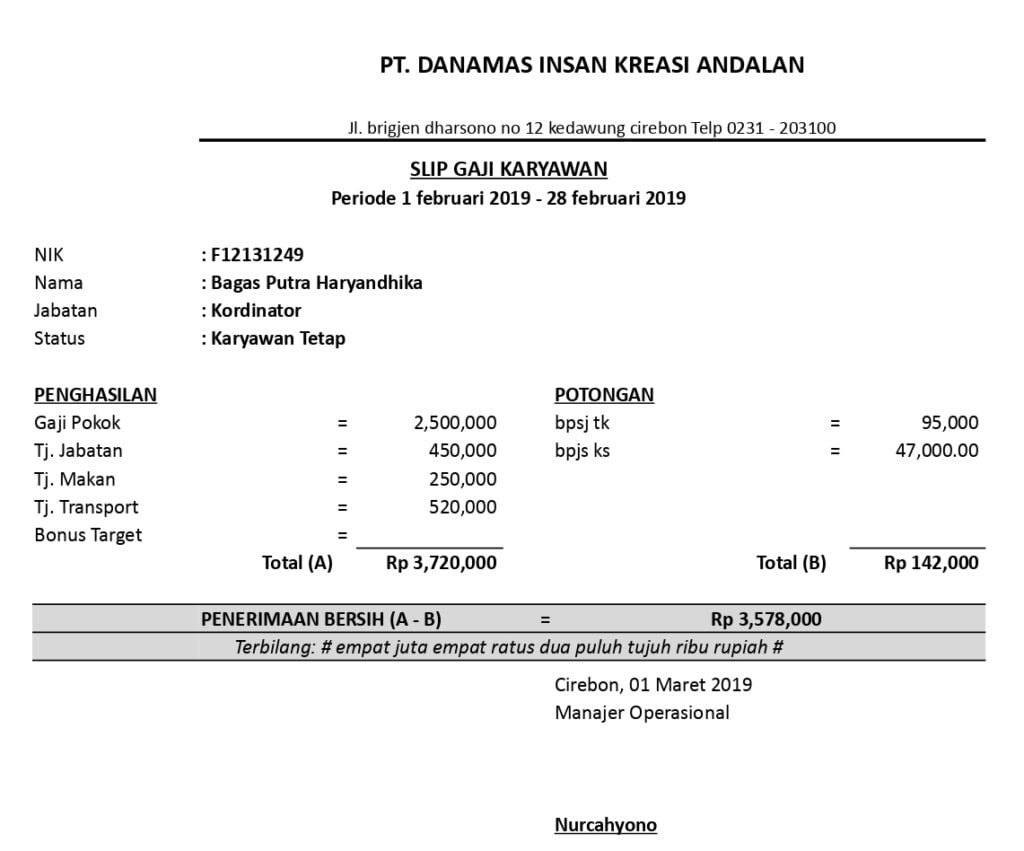 contoh slip gaji format excel