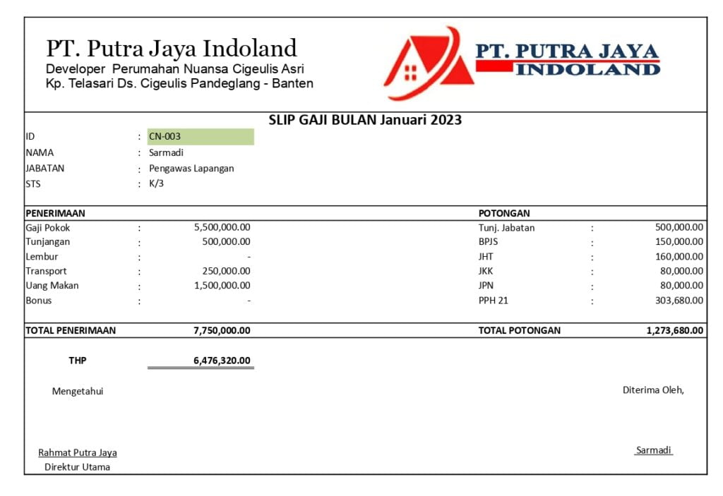 contoh slip gaji karyawan swasta