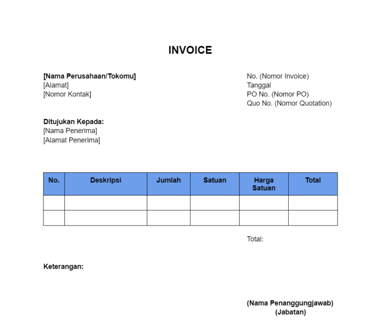 Download GRATIS Contoh Template Invoice Kosong untuk Excel dan Word!