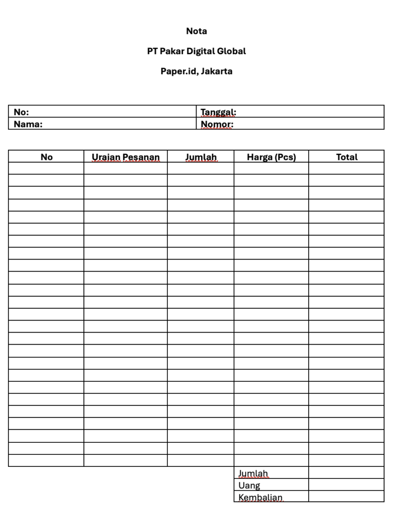 Nota kosong format PDF