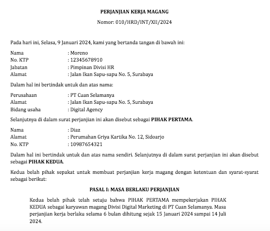 Surat Perjanjian Pekerja Kontrak (PKWT)