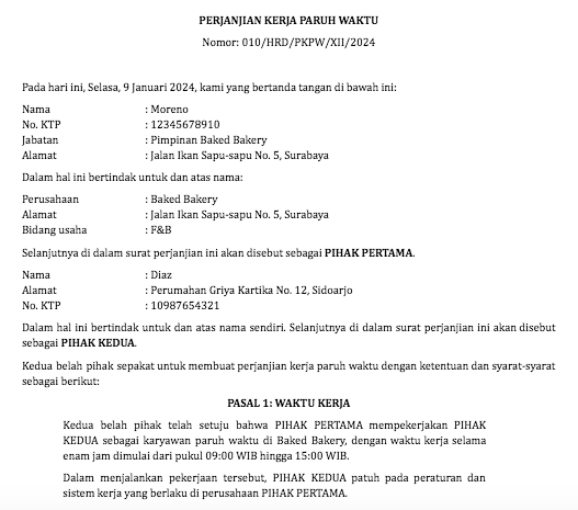 Surat Perjanjian Pekerja Lepas (Freelance)