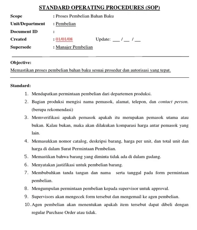 contoh sop produksi