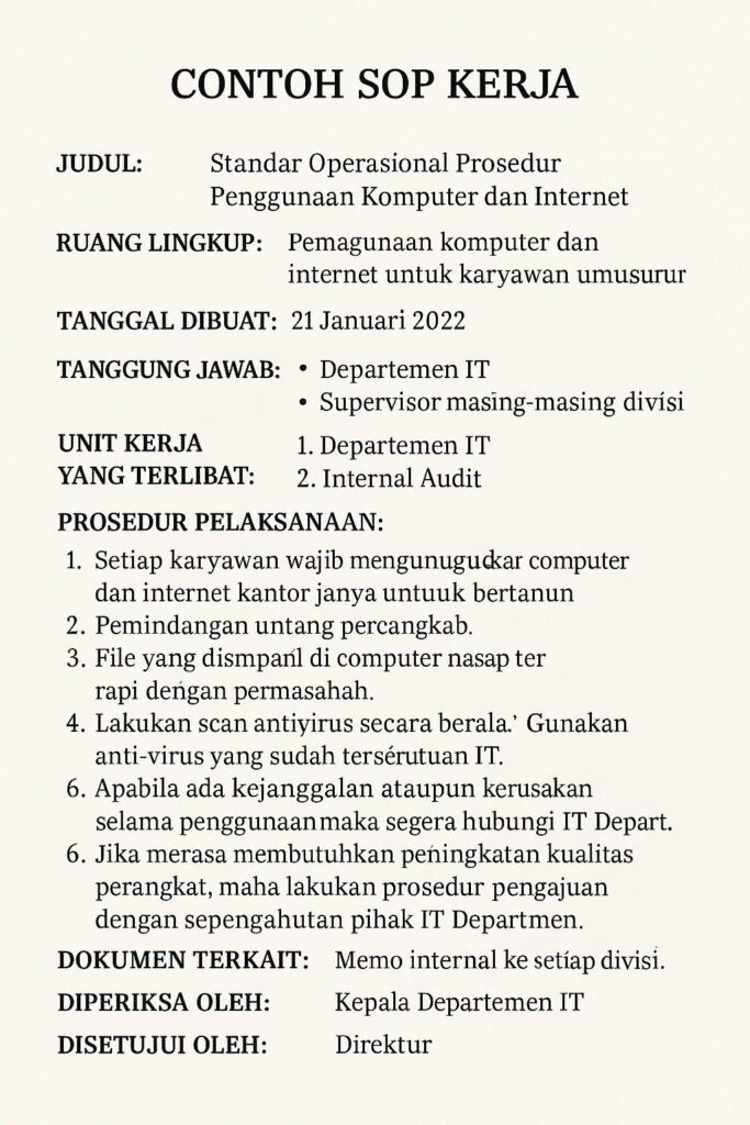 contoh sop kerja
