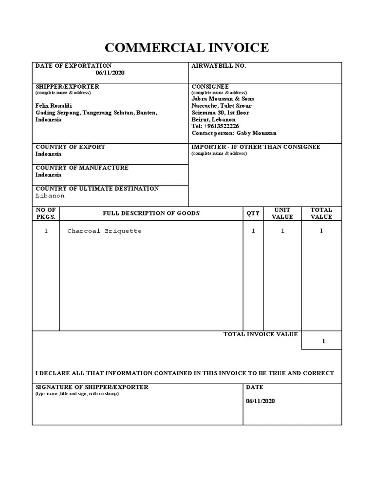 contoh commercial invoice
