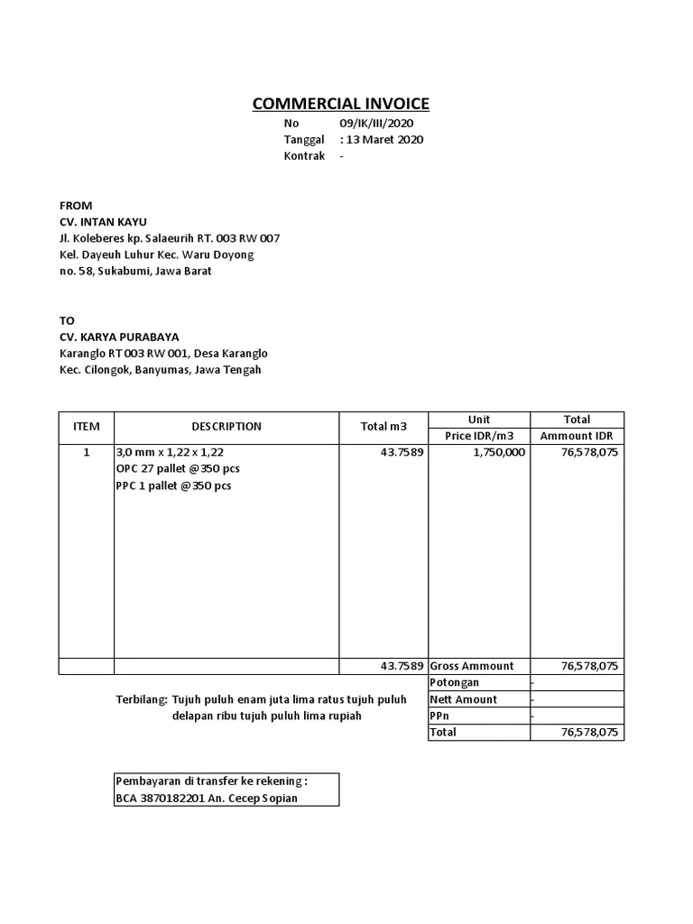 contoh commercial invoice