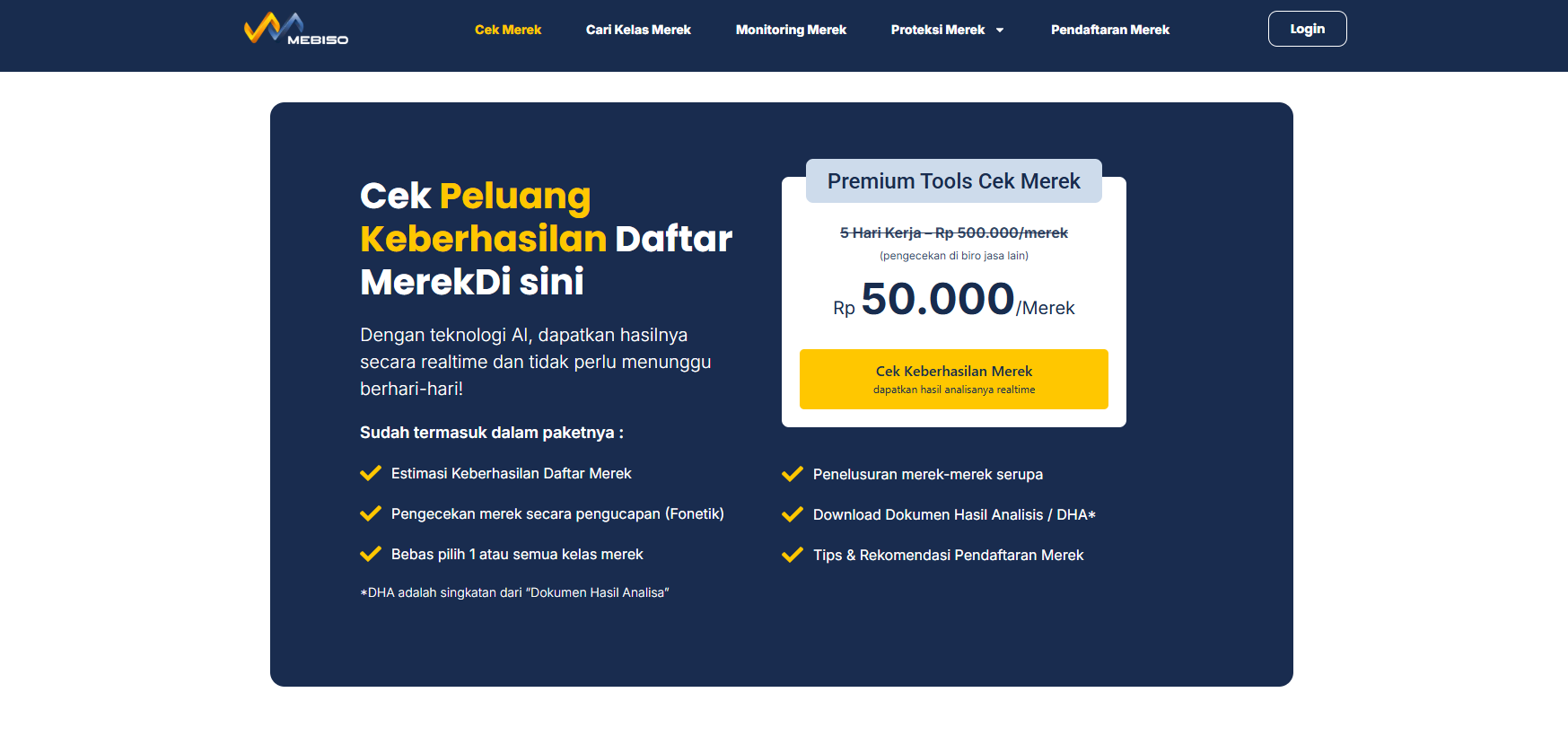tampilan cek keberhasilan daftar merek