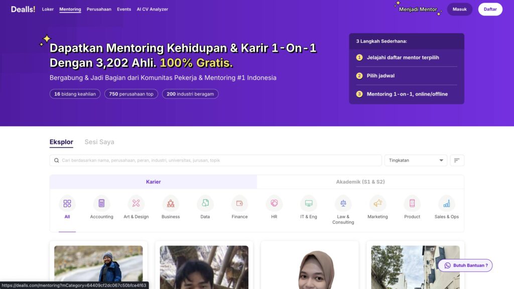 Fitur mentoring karir gratis di Dealls