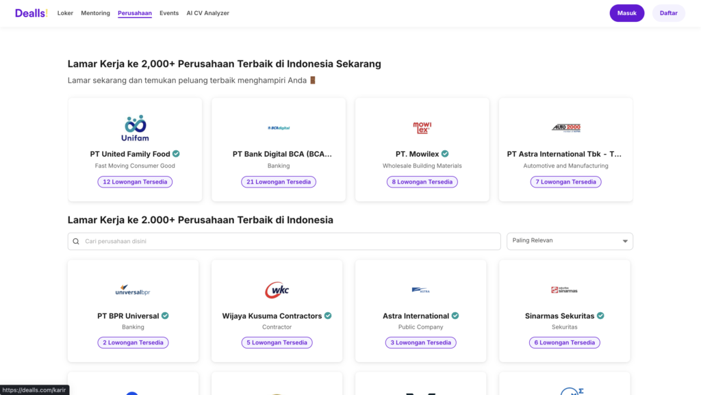 List Perusahaan yang Membuka Lowongan Kerja di Dealls