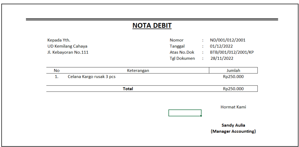 contoh nota debit