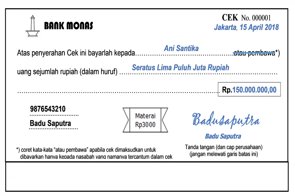 contoh cek