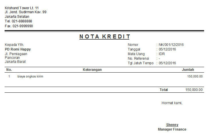 contoh nota kredit
