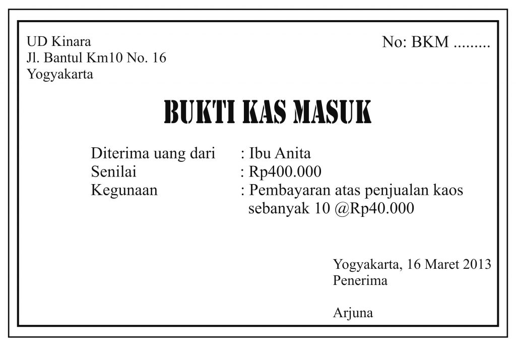 contoh bukti kas masuk
