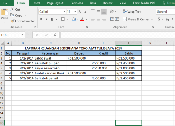 contoh format pembukuan excel