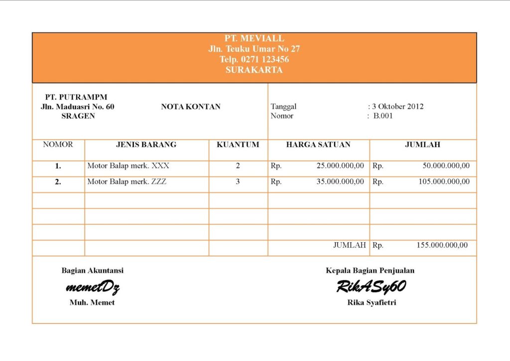 contoh nota kontan