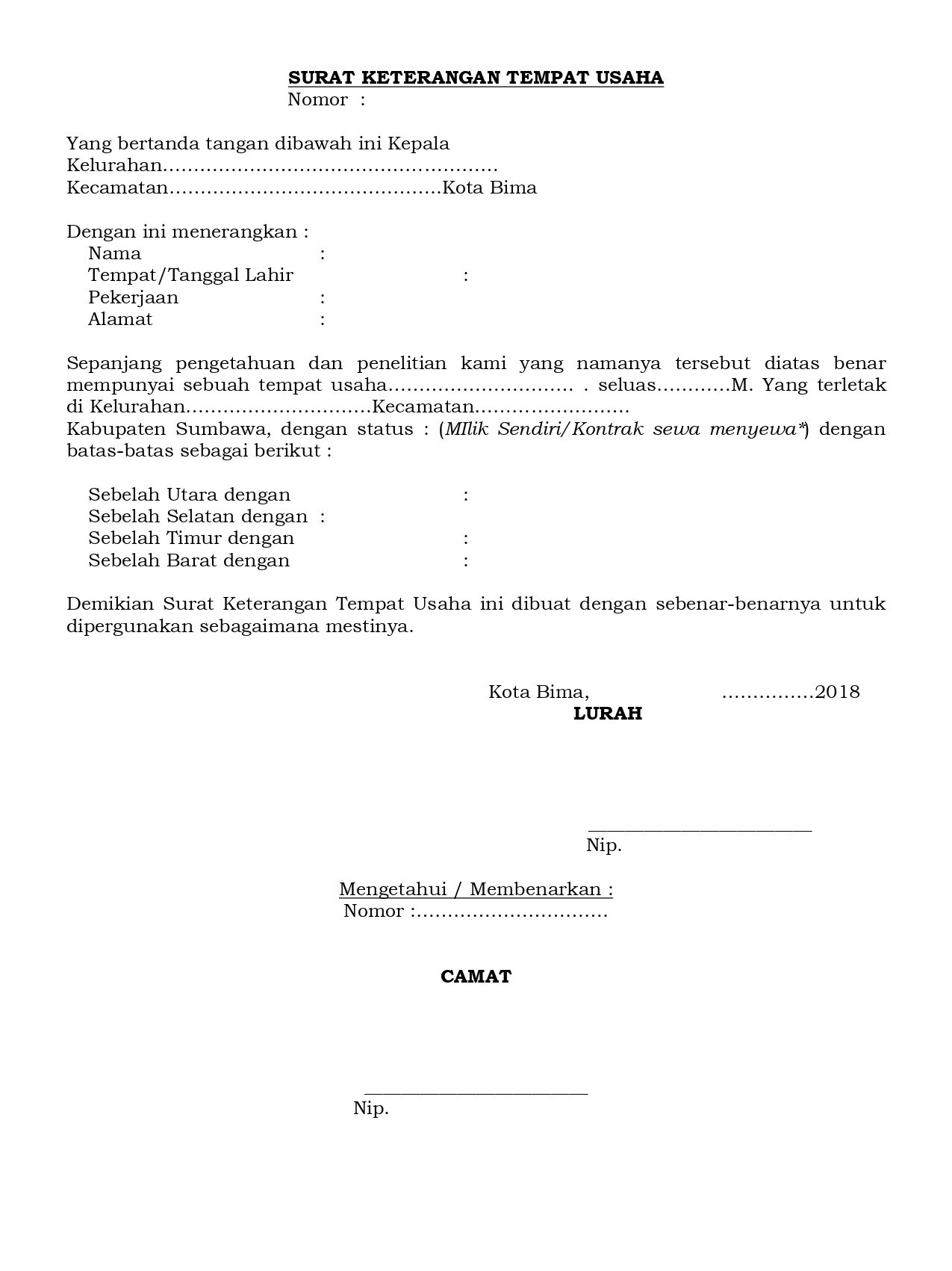 surat keterangan tempat usaha rental motor