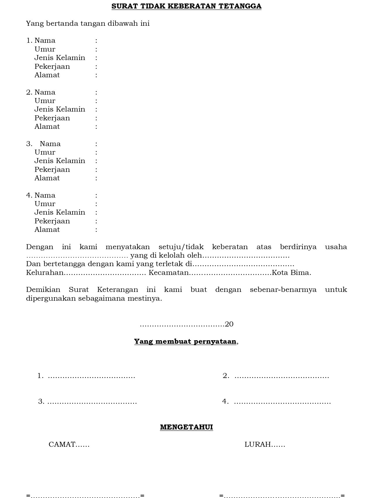 surat tidak keberatan tetangga