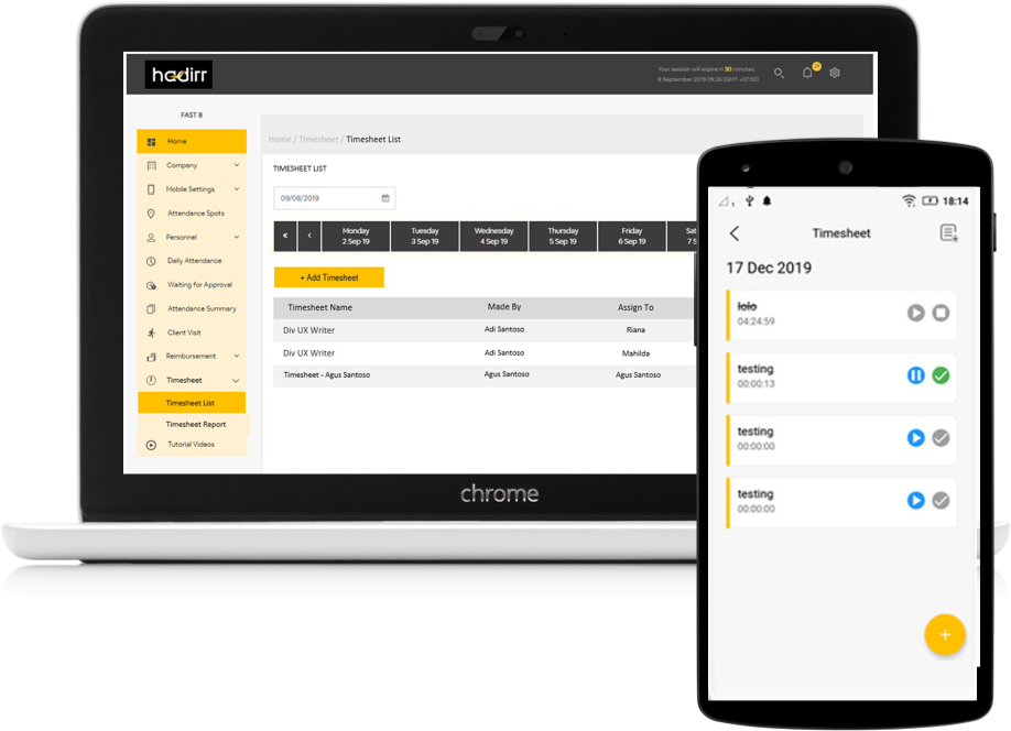 Aplikasi timesheet online Hadirr