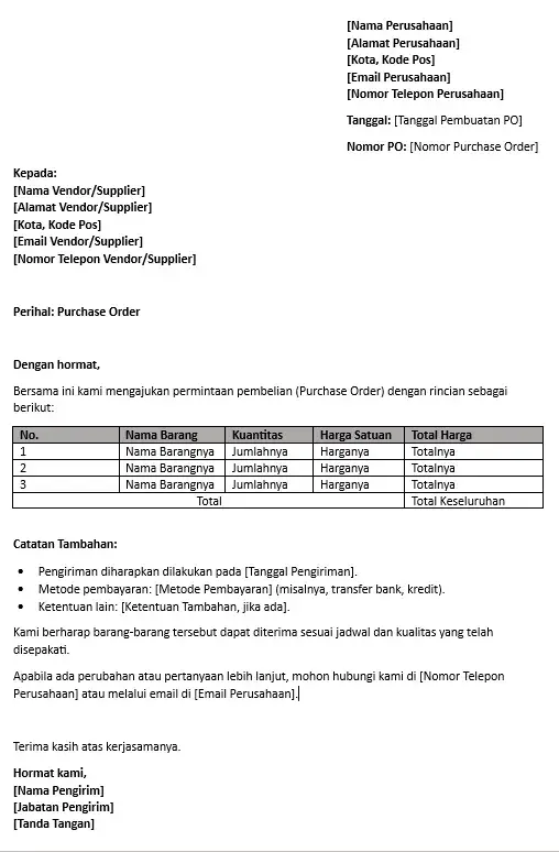 contoh purchase order accurate