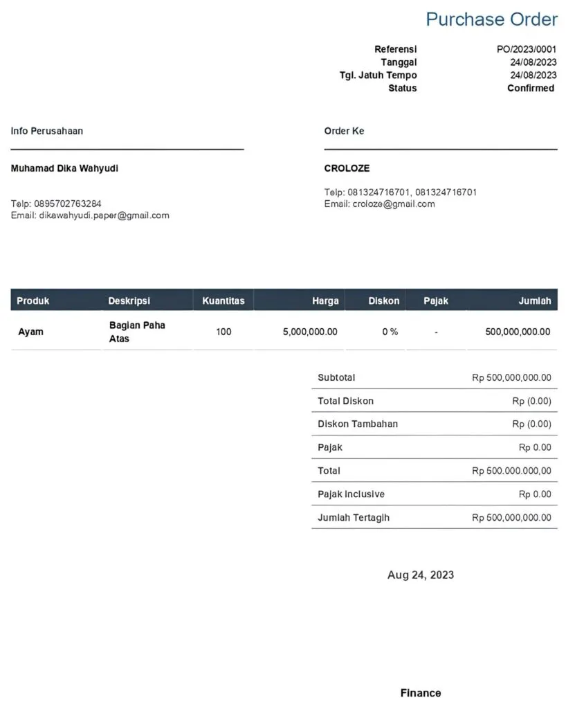 contoh purchase order