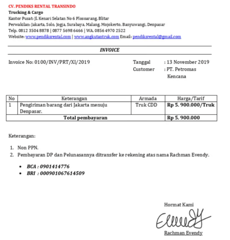Invoice Pengiriman Barang Antarkota
