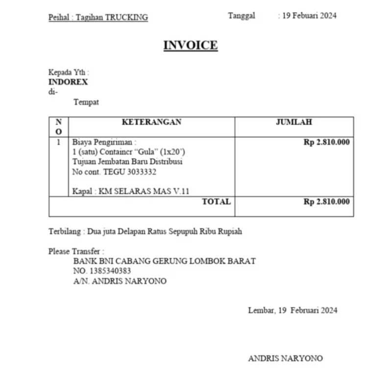 Invoice Pengiriman Barang Sederhana