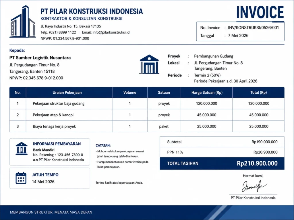 Contoh Invoice Proyek Kontaktor