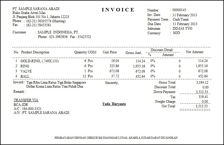 contoh invoice 