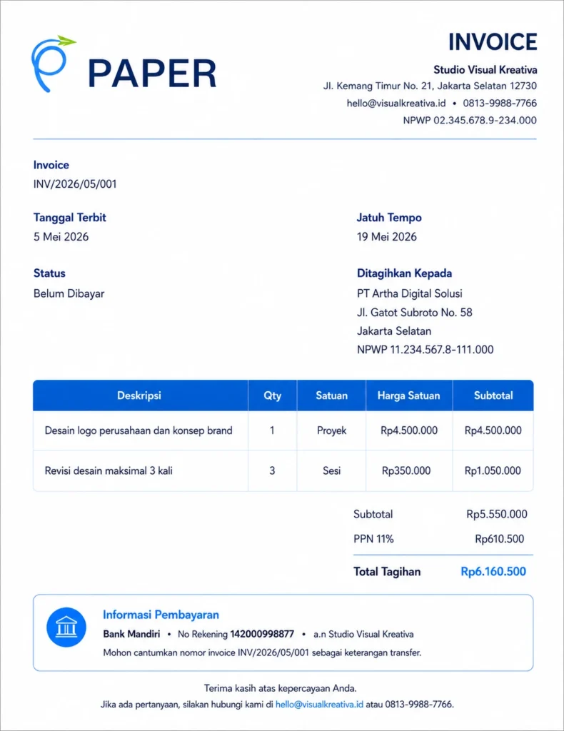 contoh invoice jasa desainger