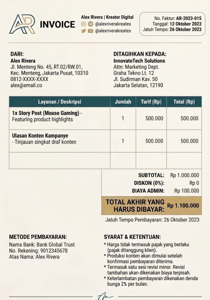 Contoh invoice sponsorship kampanye produk