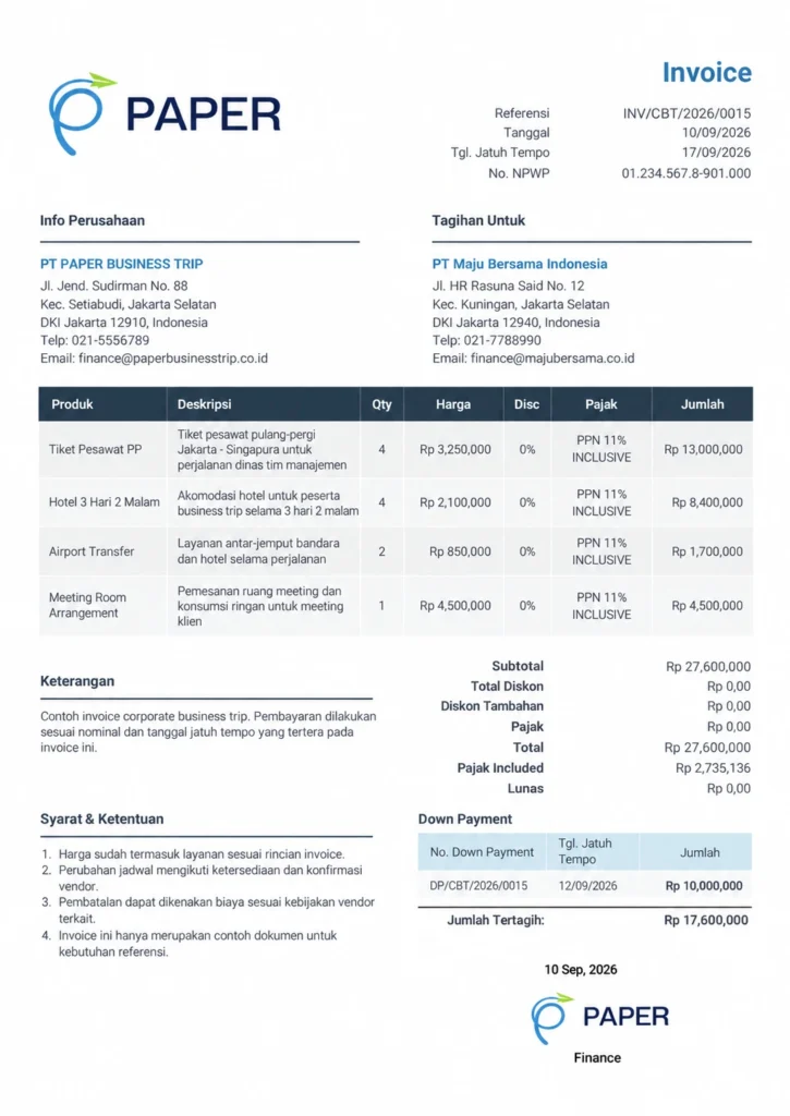 contoh invoice business corporate