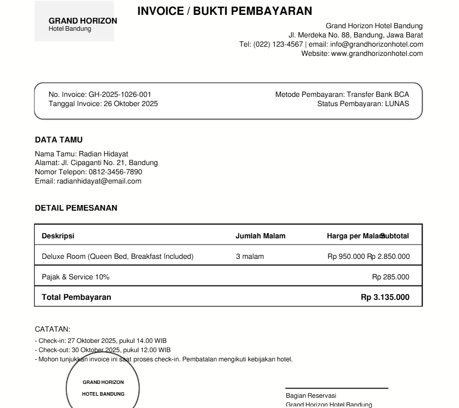 Invoice Reservasi Hotel