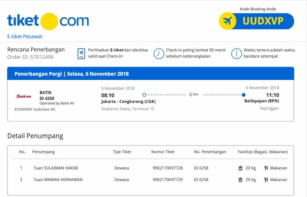 Invoice Pemesanan Tiket Pesawat