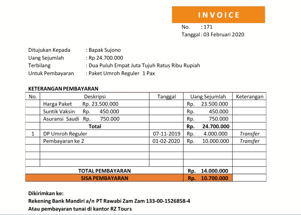 Invoice Paket Ibadah