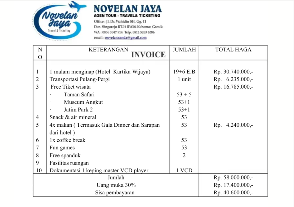 Invoice Wisata Domestik