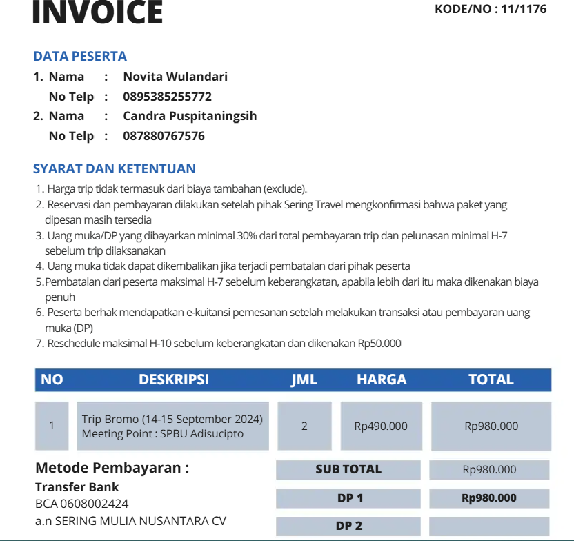 Invoice Open Trip
